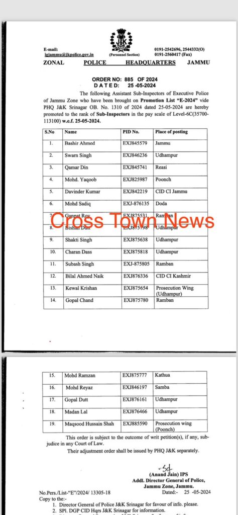 jammu zone police promotions announced in 2024