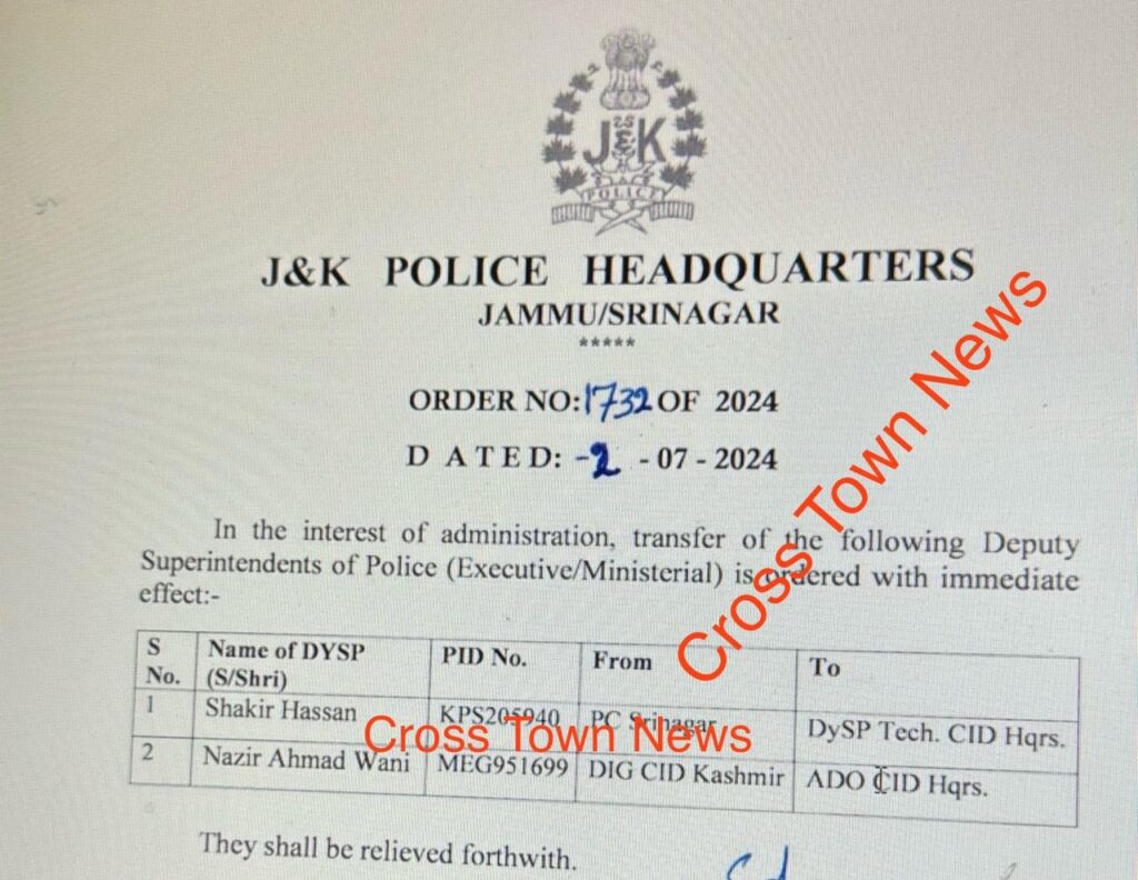 jk police orders transfers and postings of dysps 1