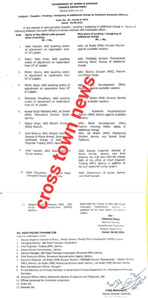 JK Govt Orders Transfer Postings in Finance Department 1